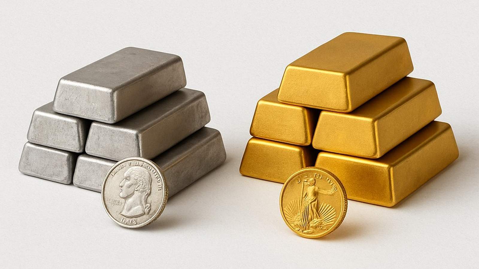 Gold and silver coins closeup