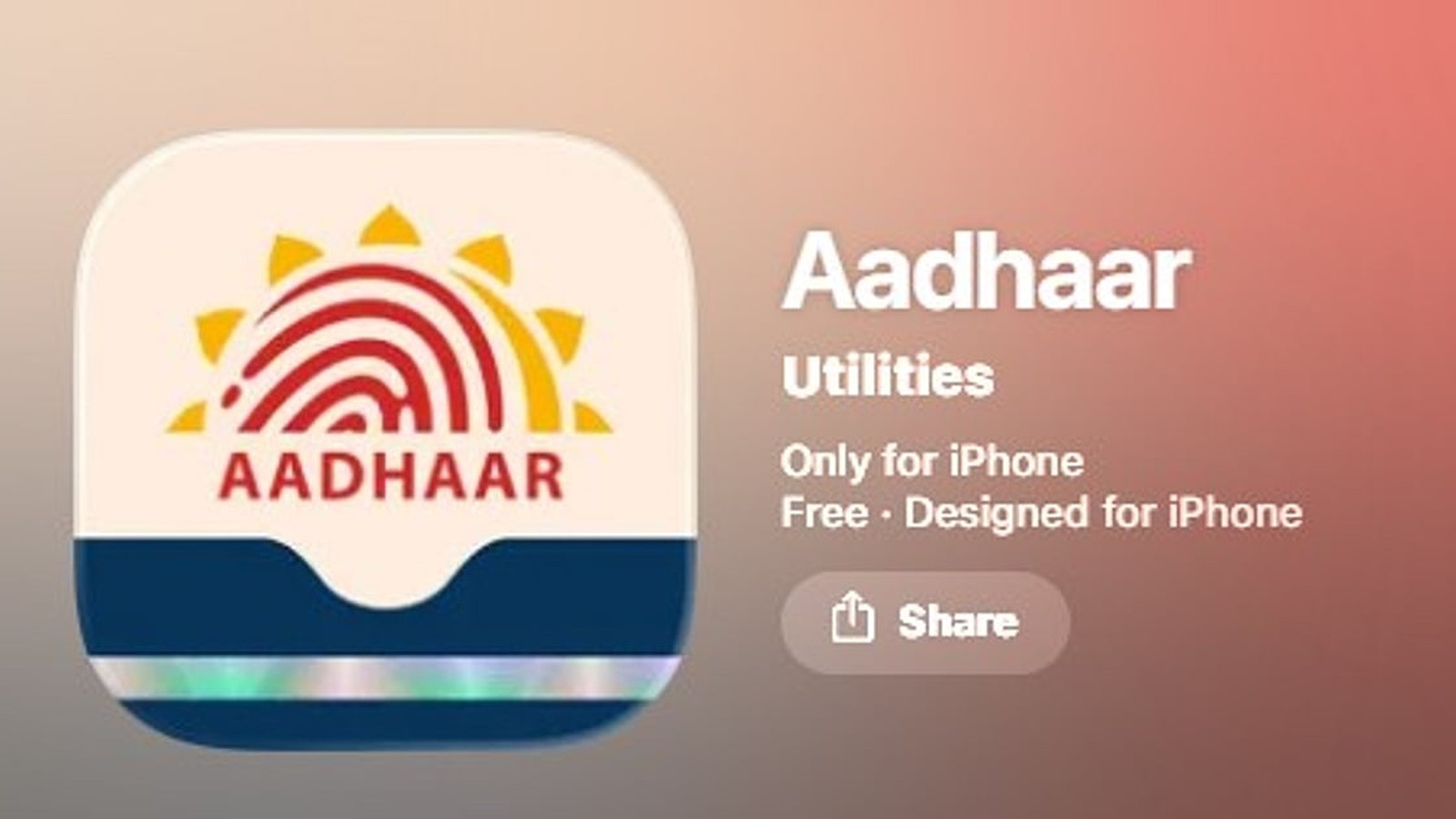 Smartphone displaying Aadhaar app