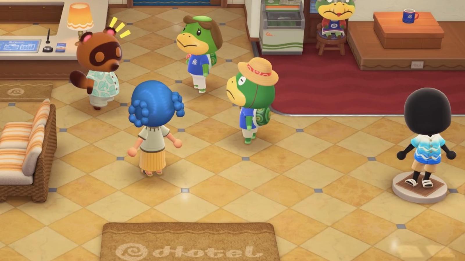 Animal Crossing villagers on a decorated island
