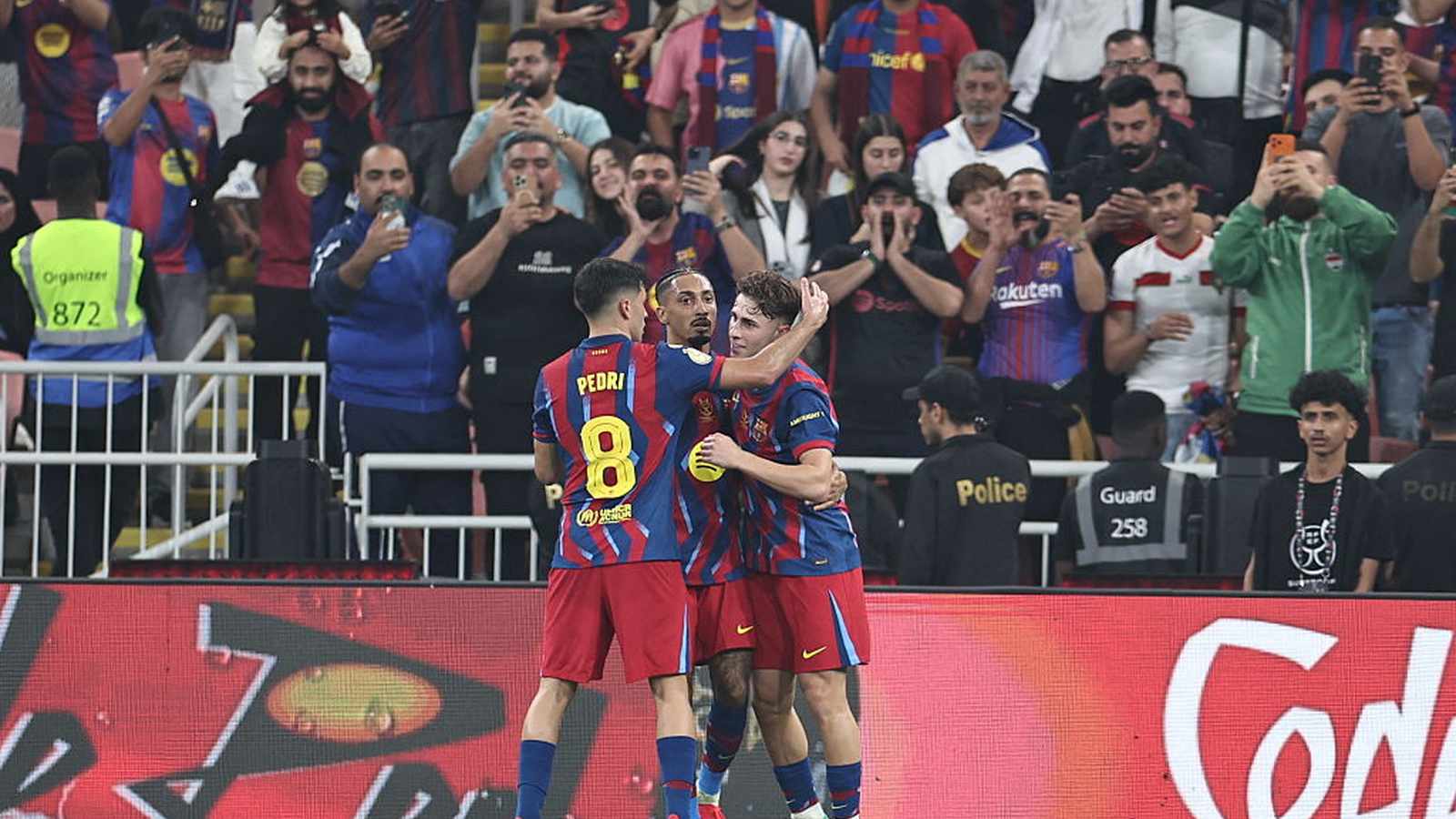 Barcelona players celebrating a goal