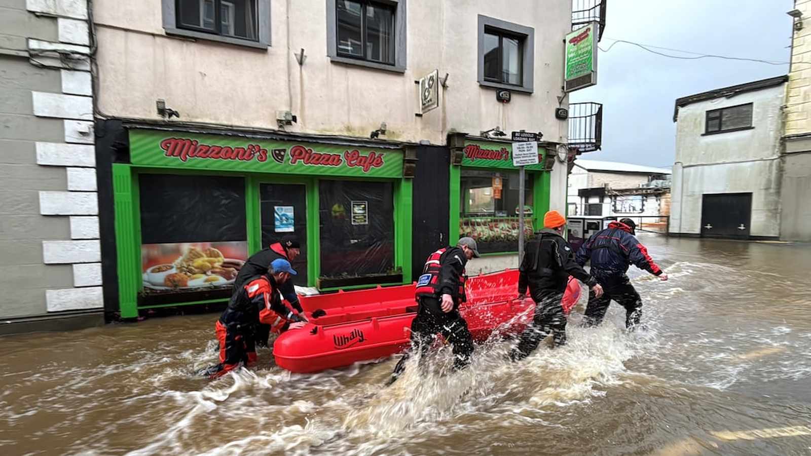 Flooded street in an Irish town