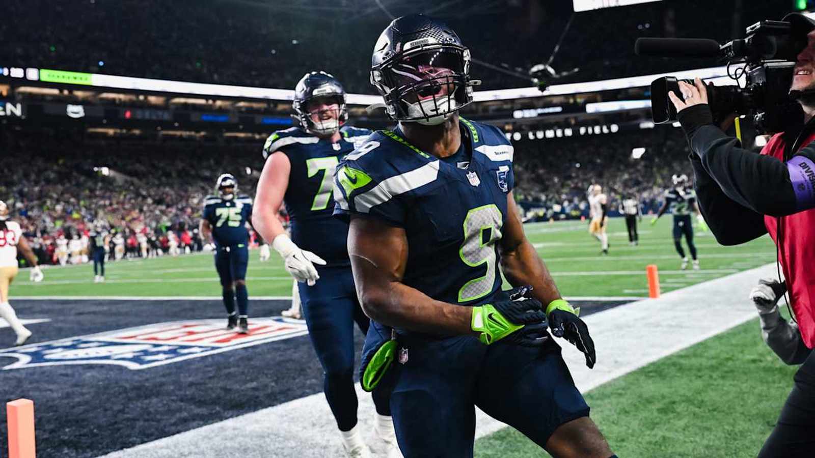 Seattle Seahawks players celebrating touchdown