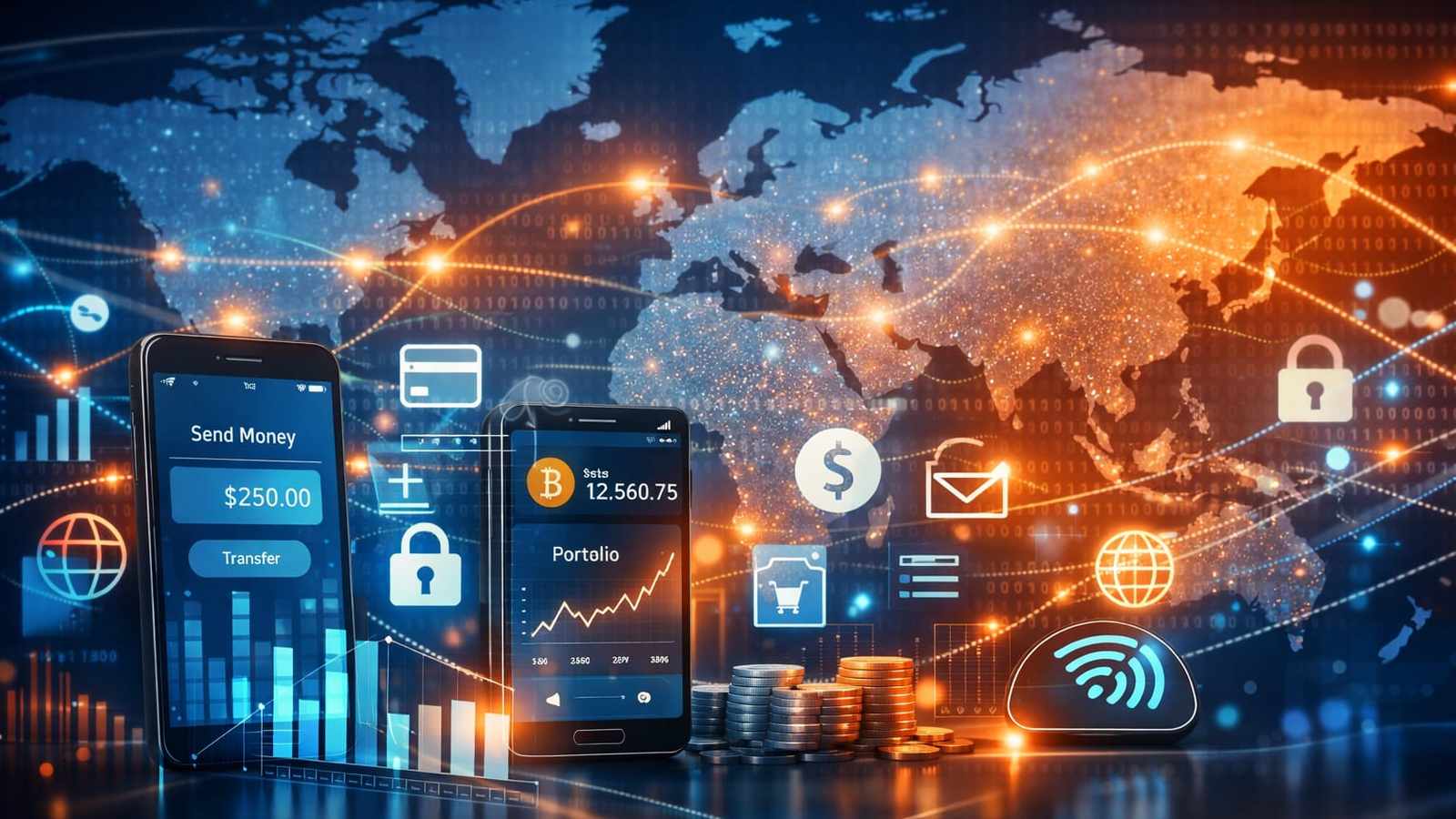 Conceptual illustration of stablecoins connecting financial systems