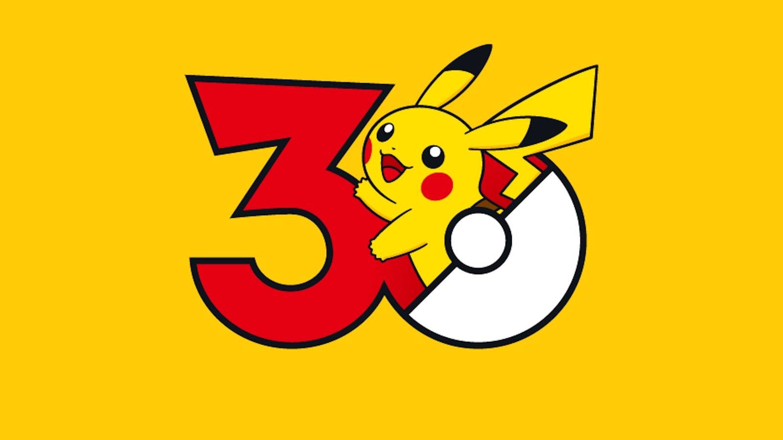 Pikachu and other Pokémon 30th anniversary logos