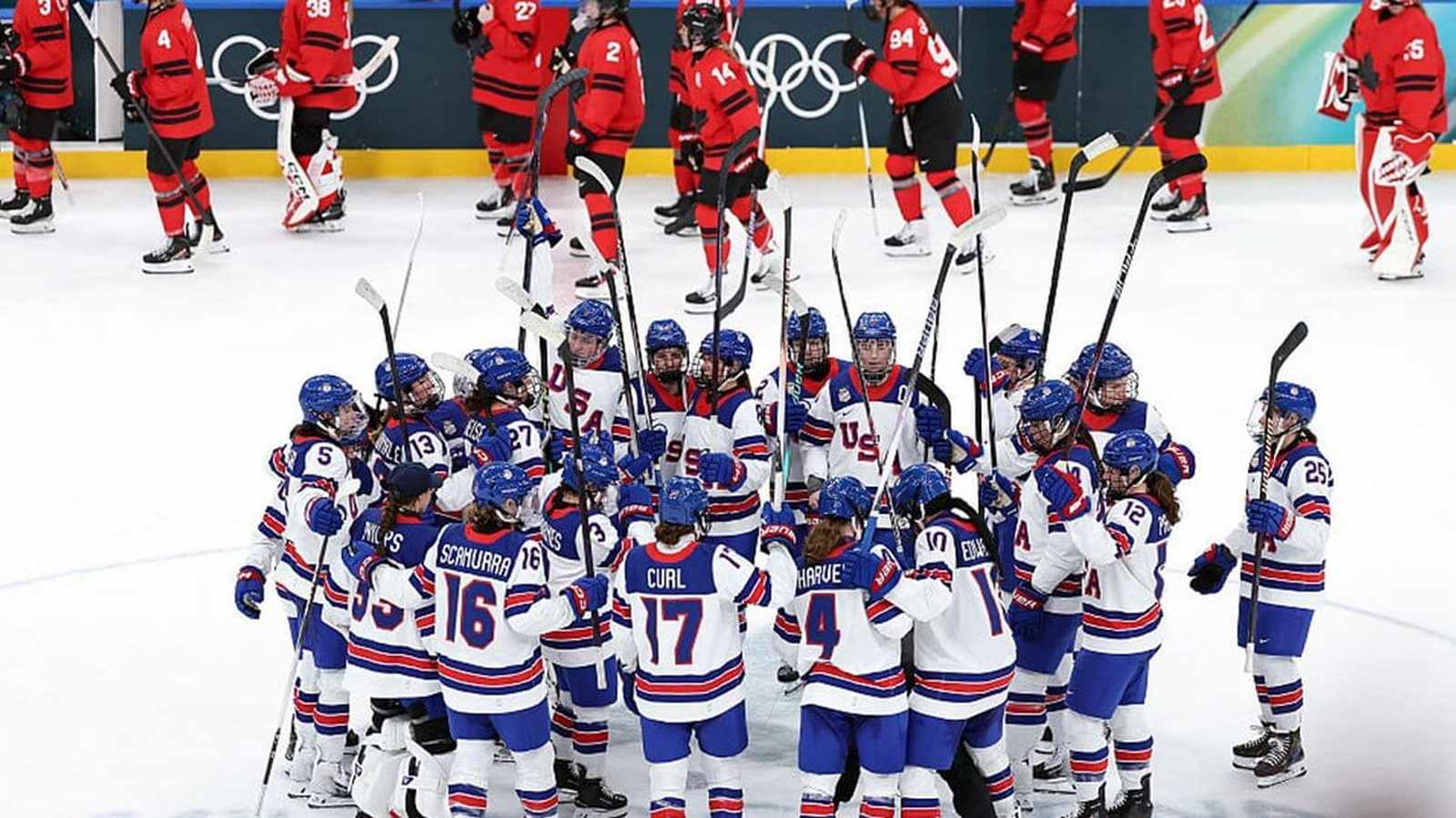 Womens ice hockey players on ice