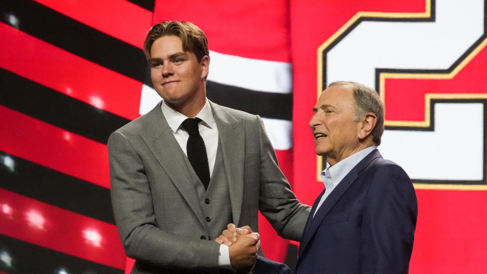 Anton Frondell wearing Blackhawks jersey