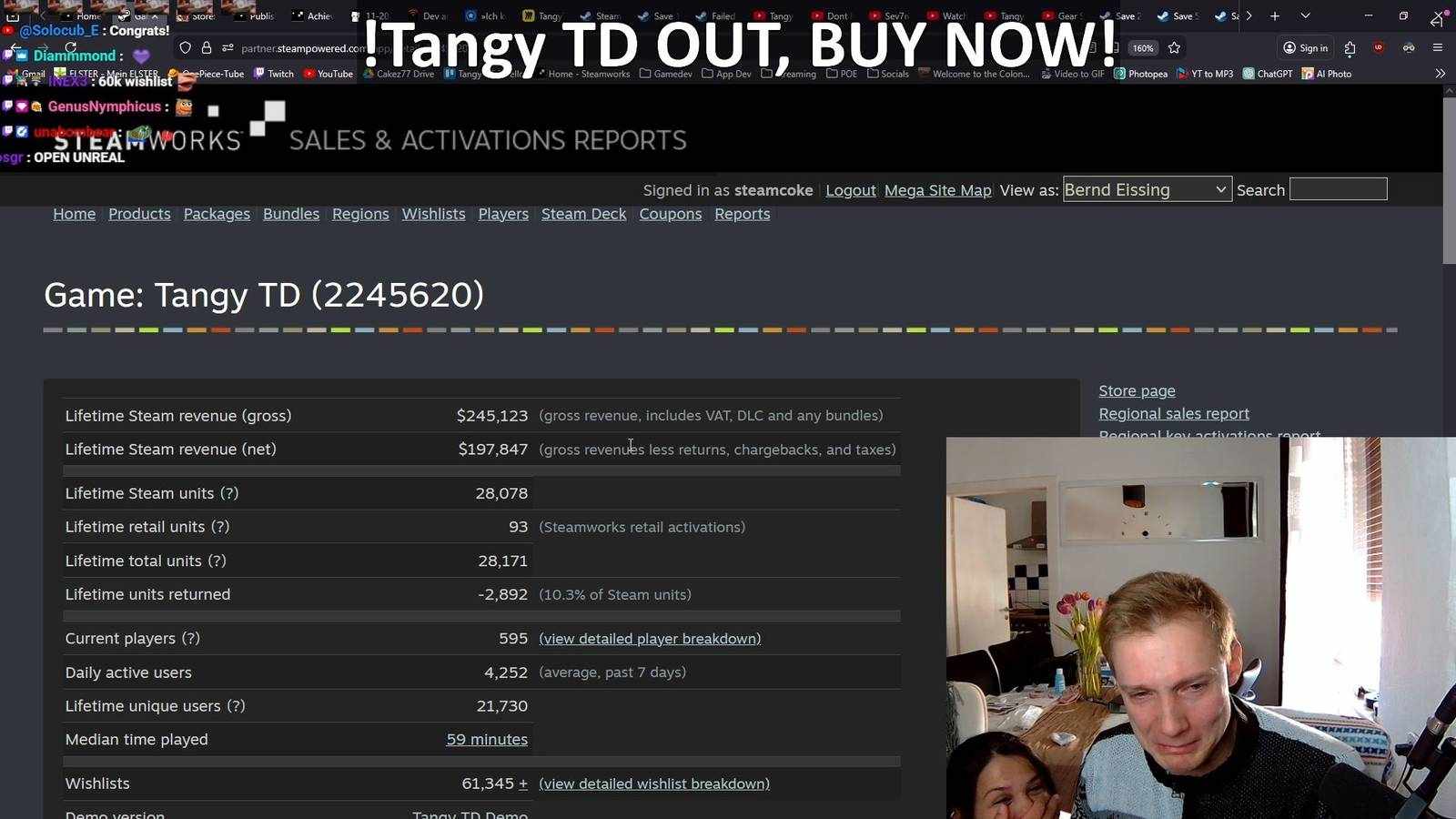 Developer Cakez reacting to game sales