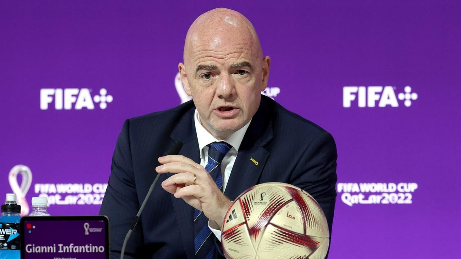 Fifa President Gianni Infantino speaking at a press conference