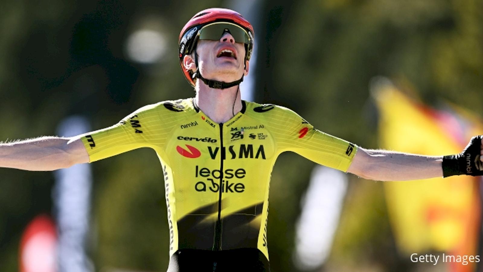 Jonas Vingegaard racing in mountain stage