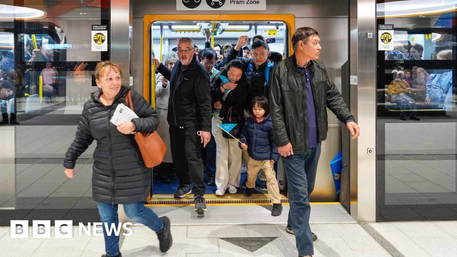 Crowded regional train platform