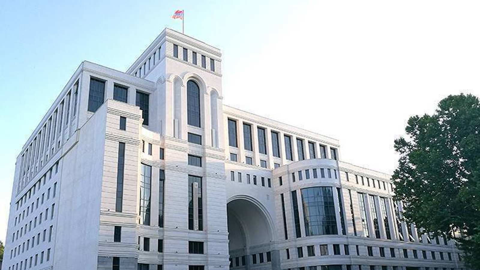 The white stone building of the Ministry of Foreign Affairs in Yerevan, Armenia.