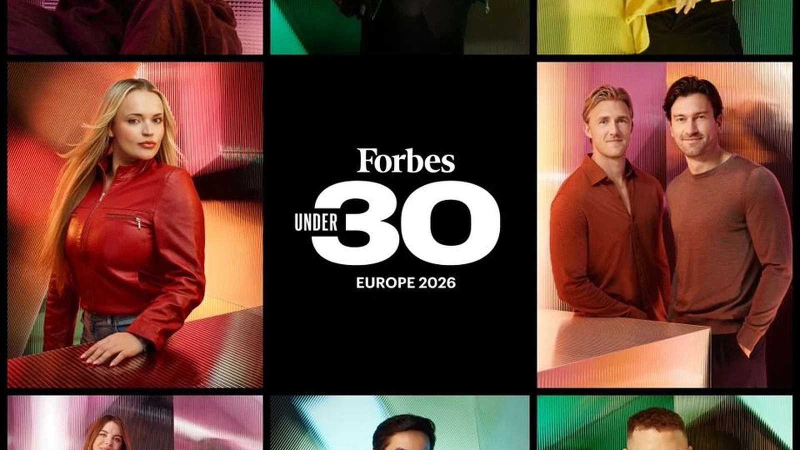 A collage of young innovators featured in the Forbes 30 Under 30 Europe list