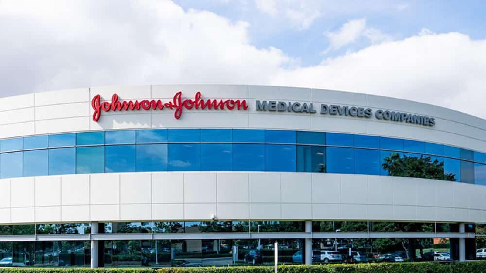 The exterior of a modern Johnson and Johnson medical devices corporate office building