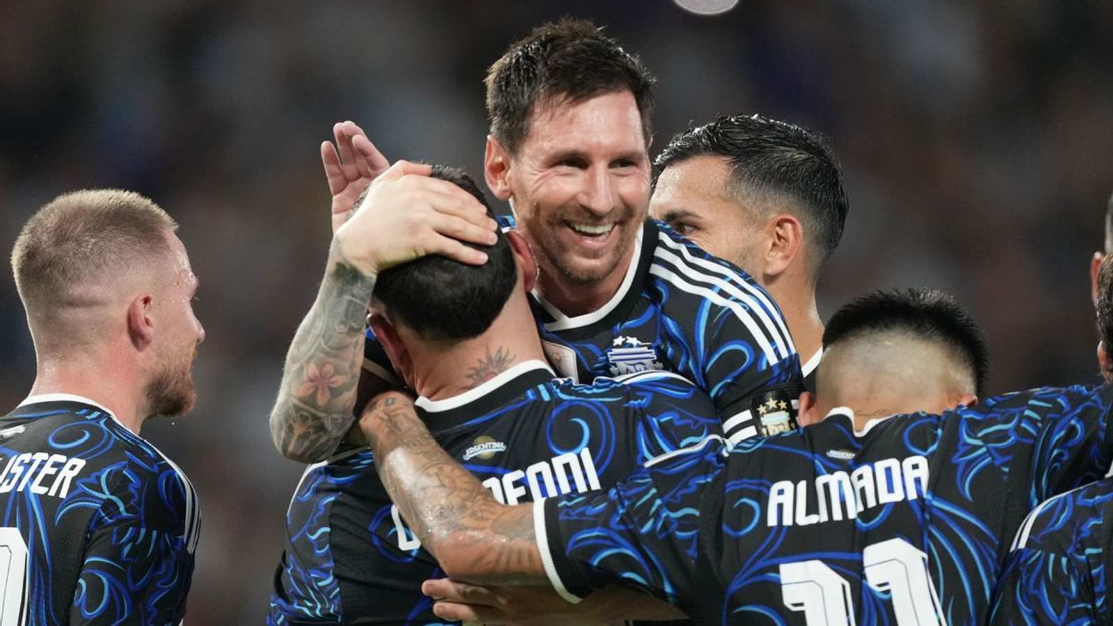 Lionel Messi celebrating with fans