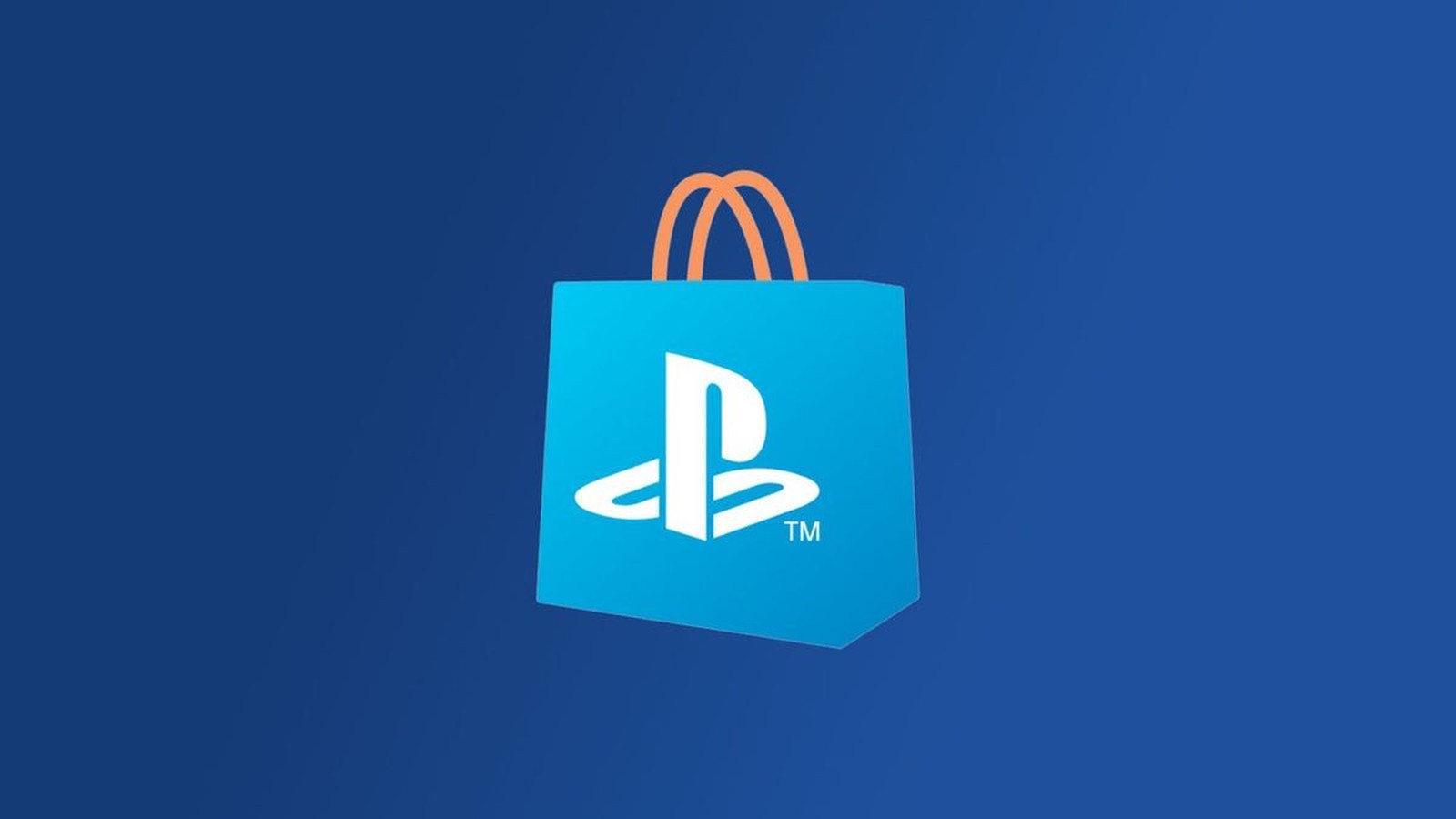The blue PlayStation Store shopping bag icon centered on a solid blue background