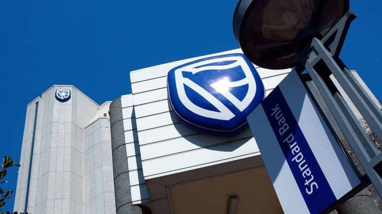 The exterior of a Standard Bank building featuring the blue corporate logo sign
