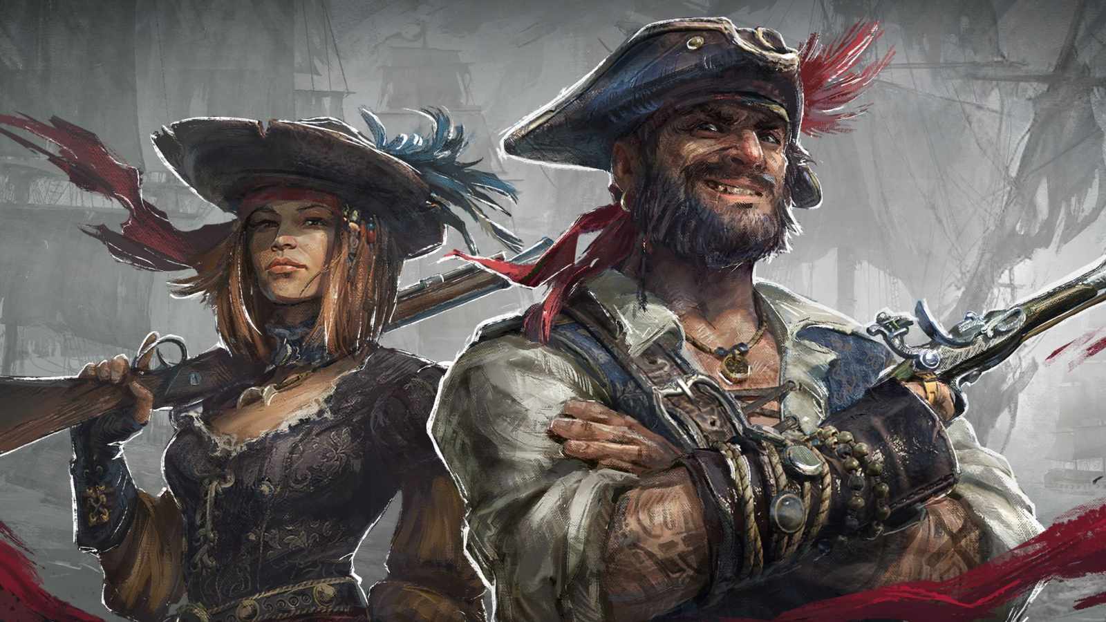 A male and female pirate character standing together in detailed digital art style