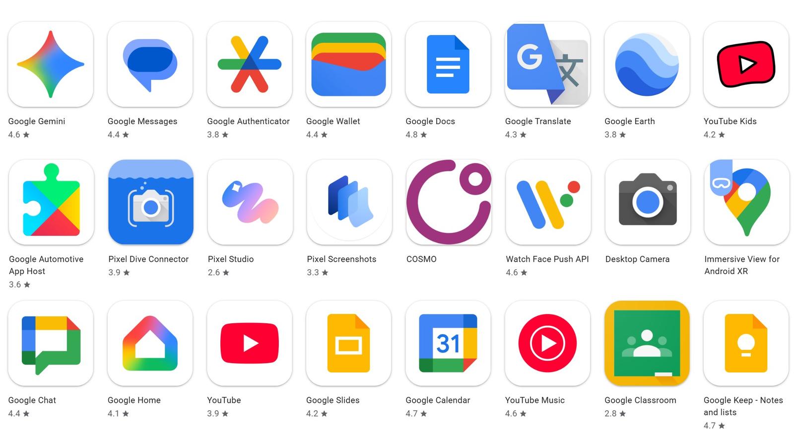 The purple circular COSMO app icon displayed among other Google service icons