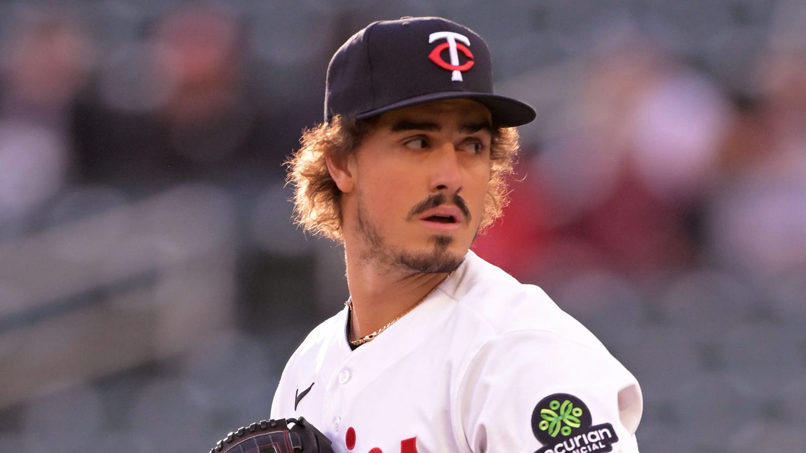 Minnesota Twins pitcher Joe Ryan looking off to the side while on field