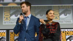 Tessa Thompson on Chris Hemsworth: A ‘Baby with Muscles’