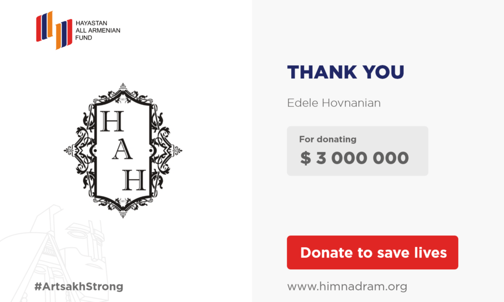 «Հրայր և Աննա Հովնանյան» հիմնադրամը 3 մլն դոլար նվիրատվություն է կատարել