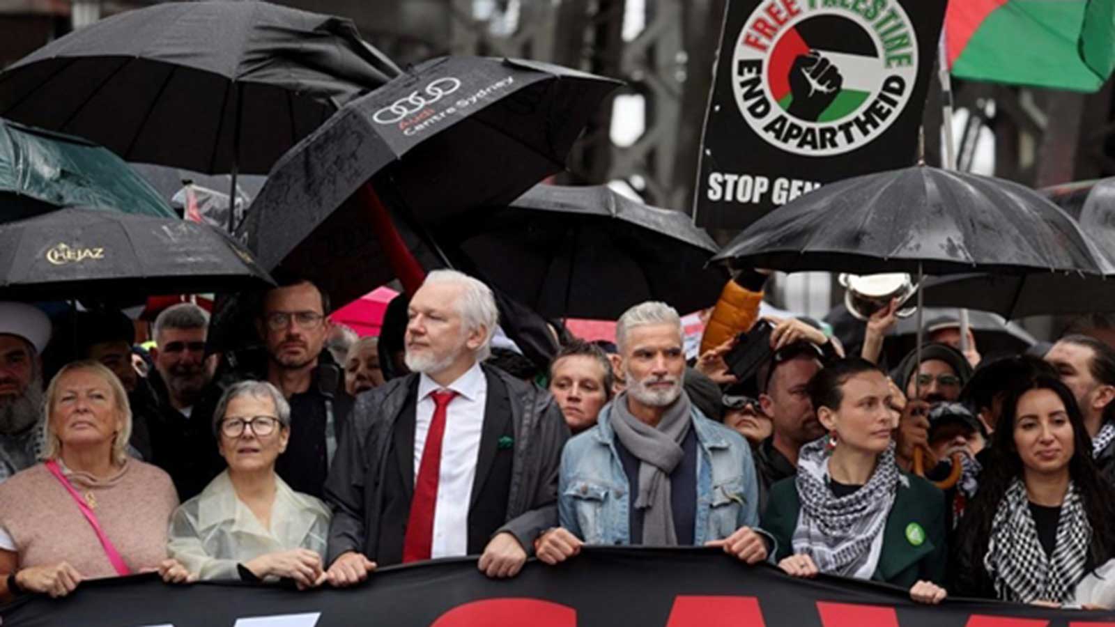 Julian Assange Pro-Palestinian Rally