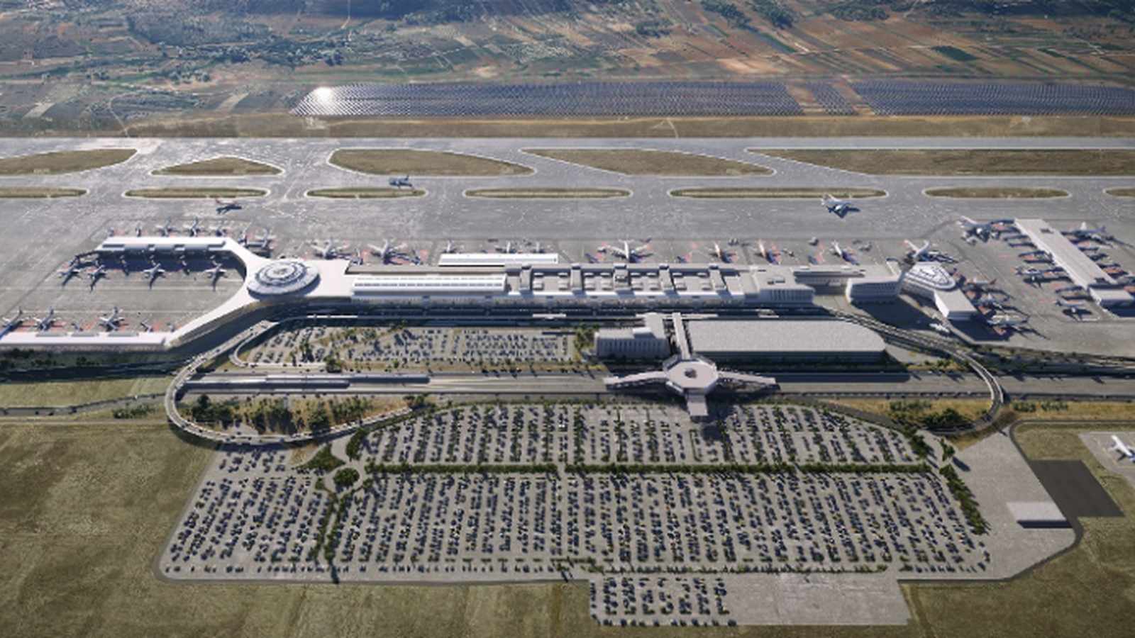 Athens airport control tower night