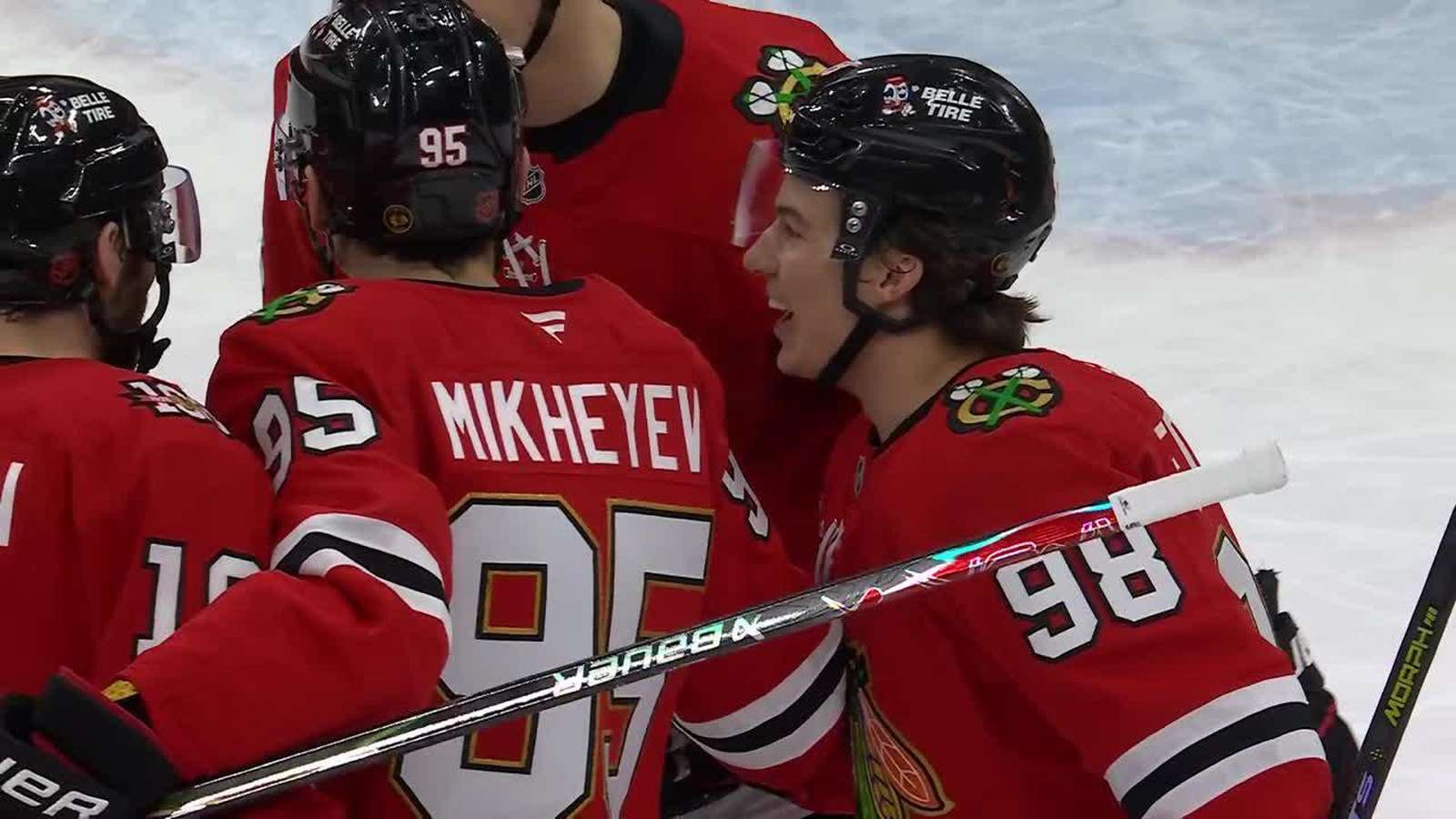 Connor Bedard celebrating a goal