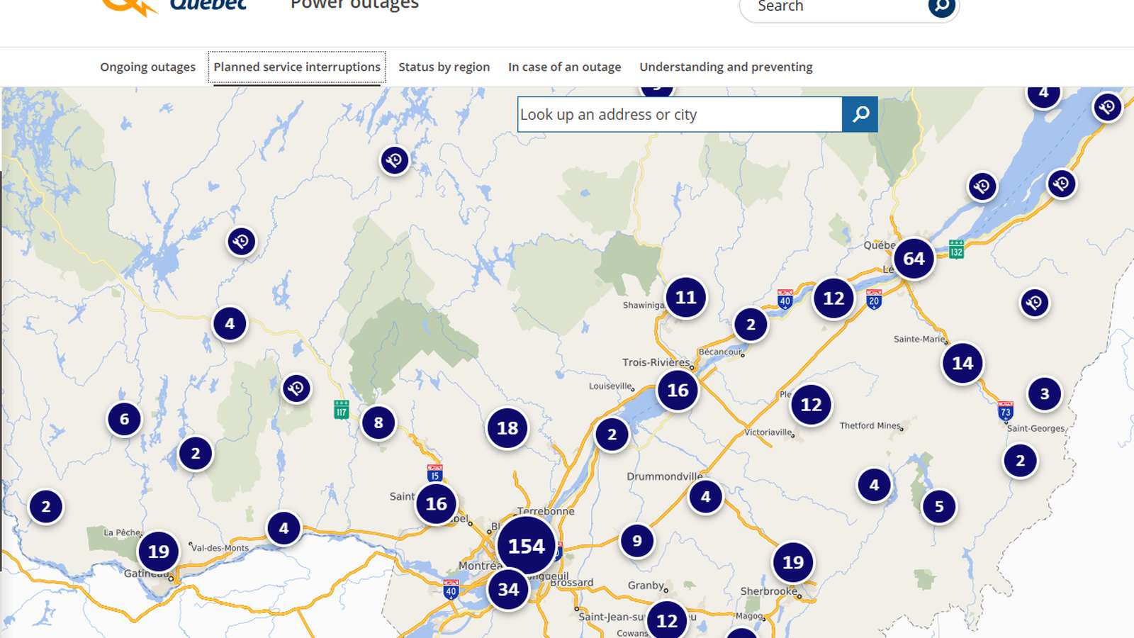 Snow-covered power lines with ice