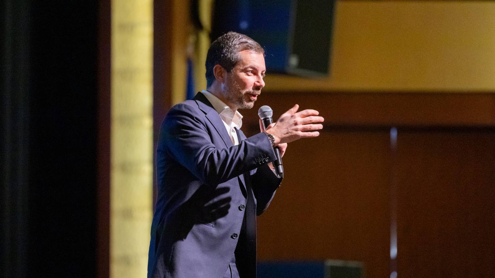 Pete Buttigieg speaking at a university event