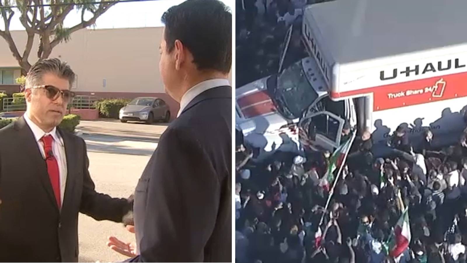 U-Haul truck amidst protest