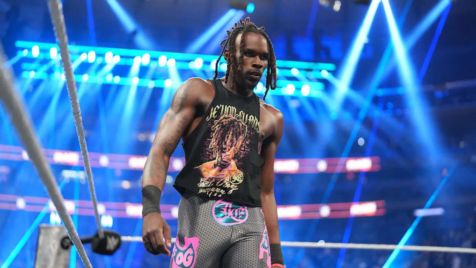 Professional wrestling ring ropes in arena