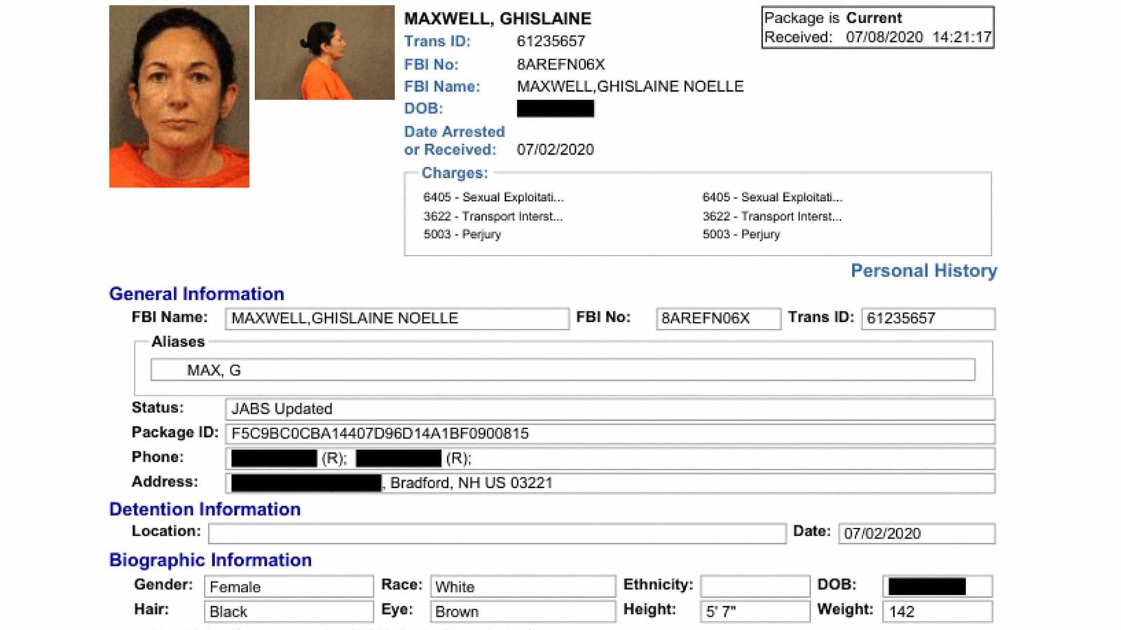 Ghislaine Maxwell Mugshot