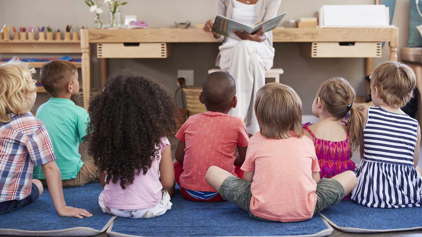 Children playing in a bright childcare facility