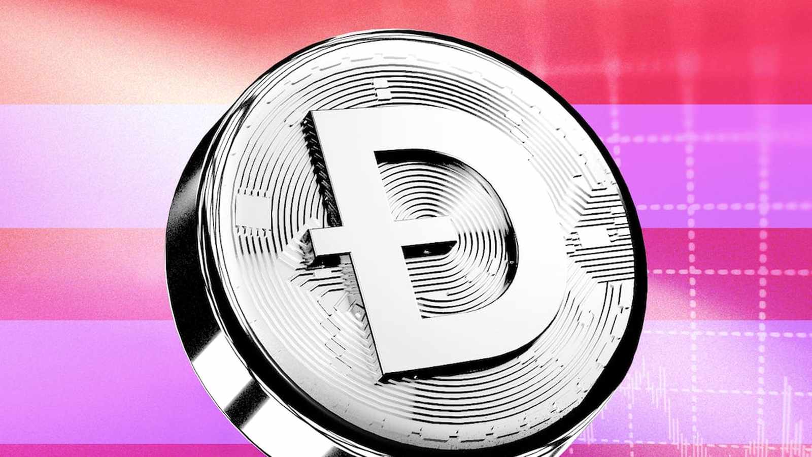 Dogecoin and Bitcoin symbols on digital background