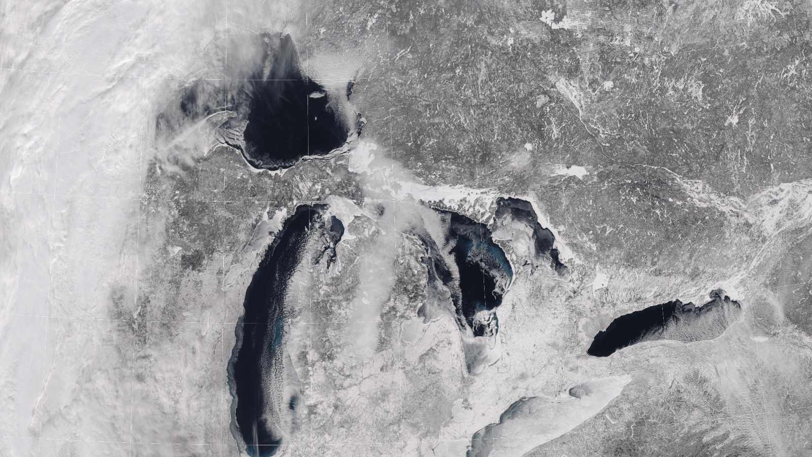 Snowy Great Lakes shoreline