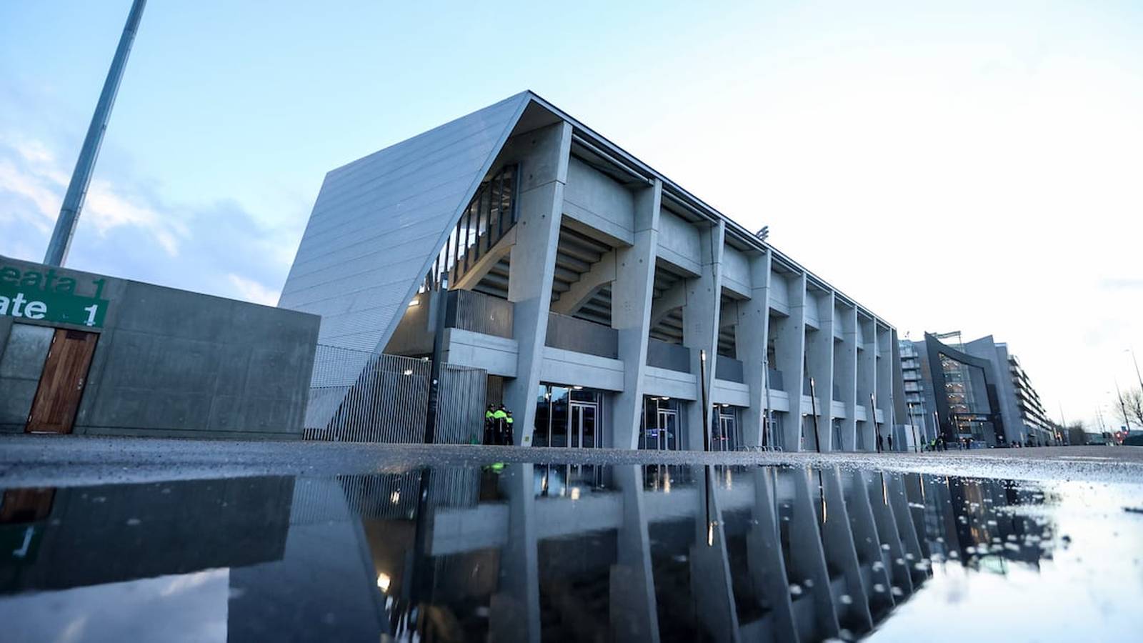 Waterlogged football pitch at Tallaght Stadium