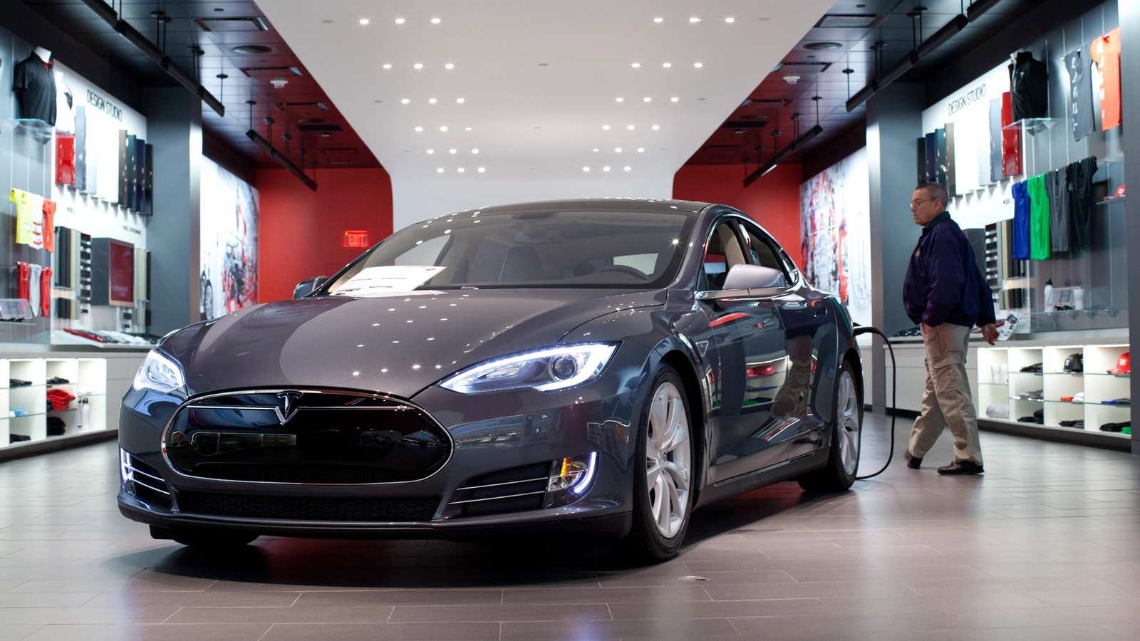 Tesla Model S parked at a charging station