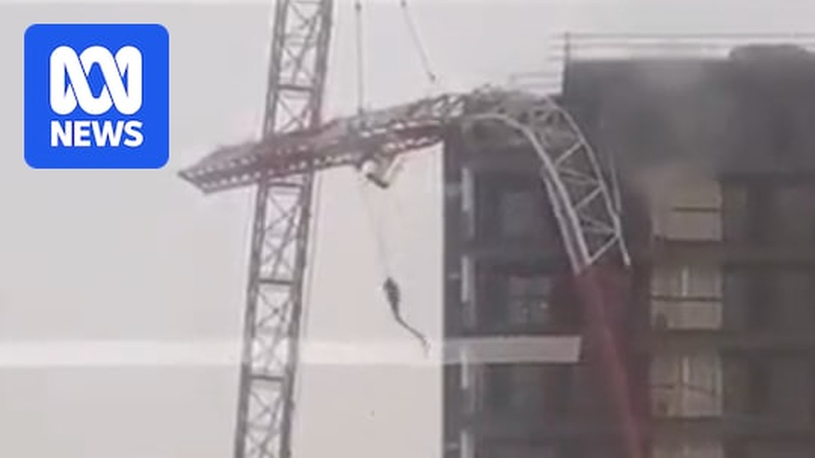 Collapsed construction crane in Dubbo CBD during storm