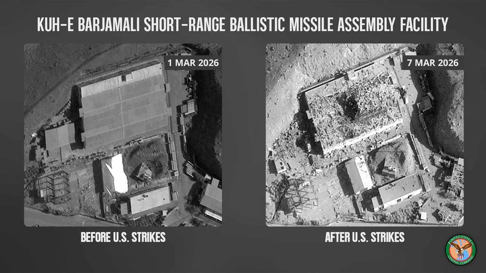 Damaged industrial facility with debris