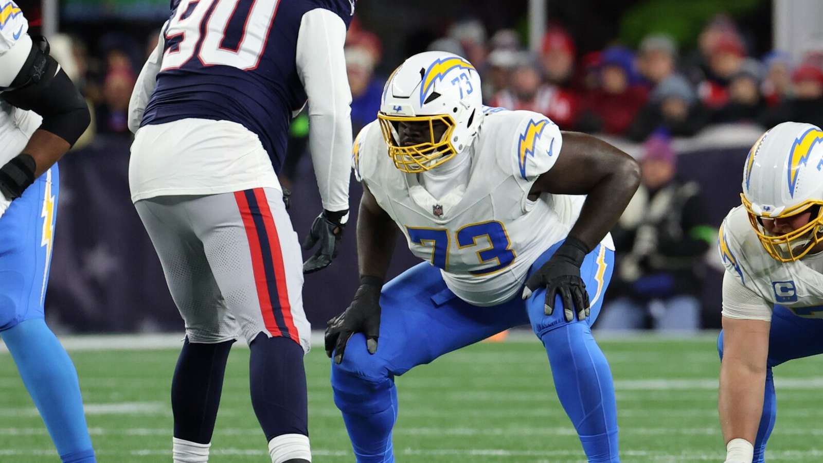 Mekhi Becton in Los Angeles Chargers uniform