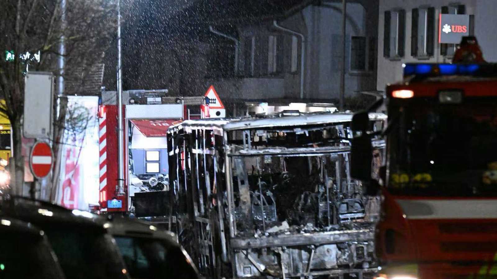 Burning bus in Kirsers, Switzerland