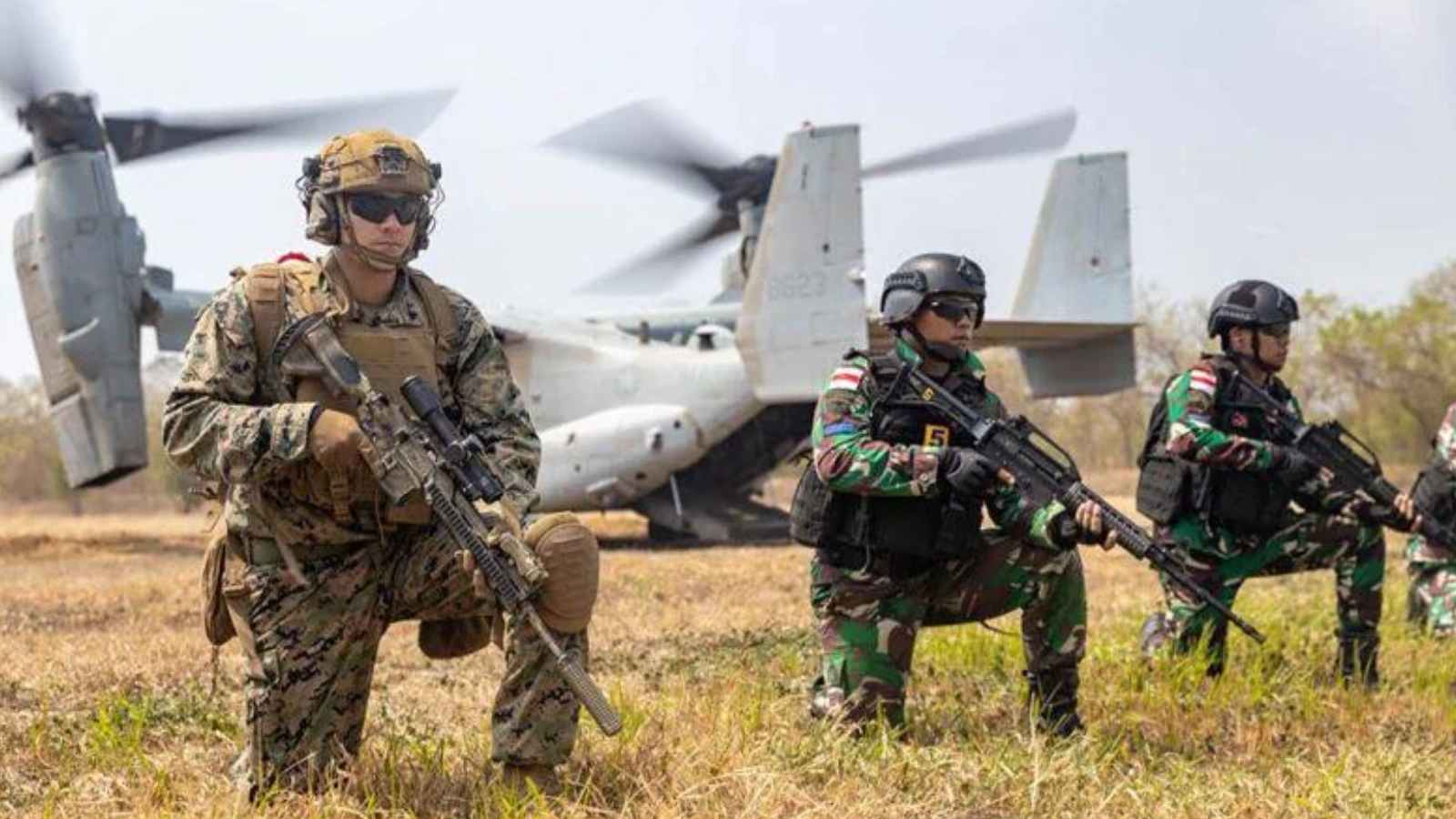 U.S Indonesia soldiers and helicopters