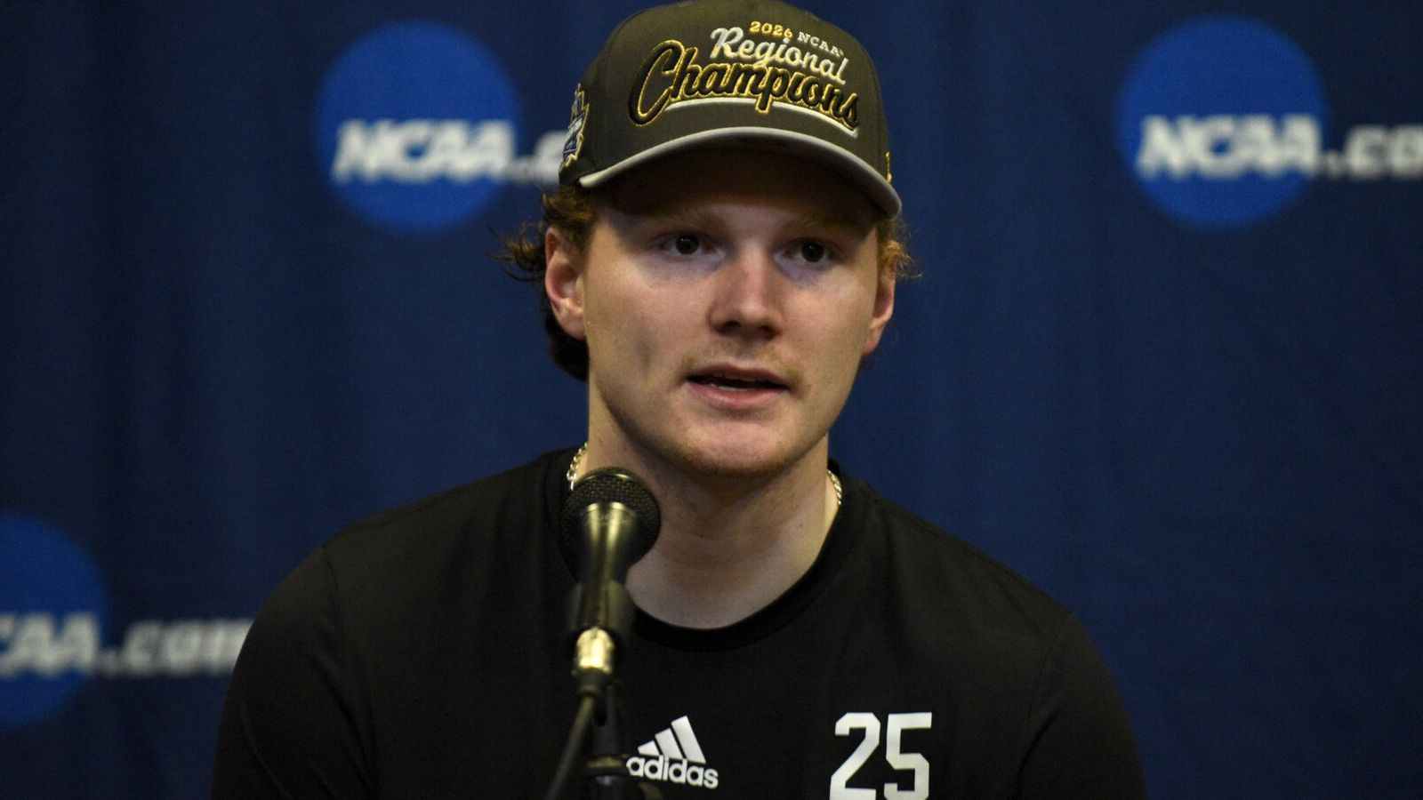 Abram Wiebe wearing hockey jersey