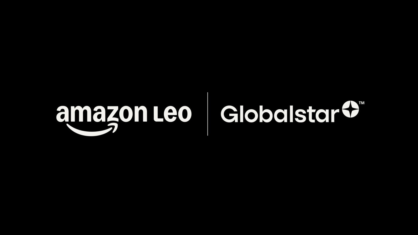 The white logos for Amazon Leo and Globalstar displayed side by side on black