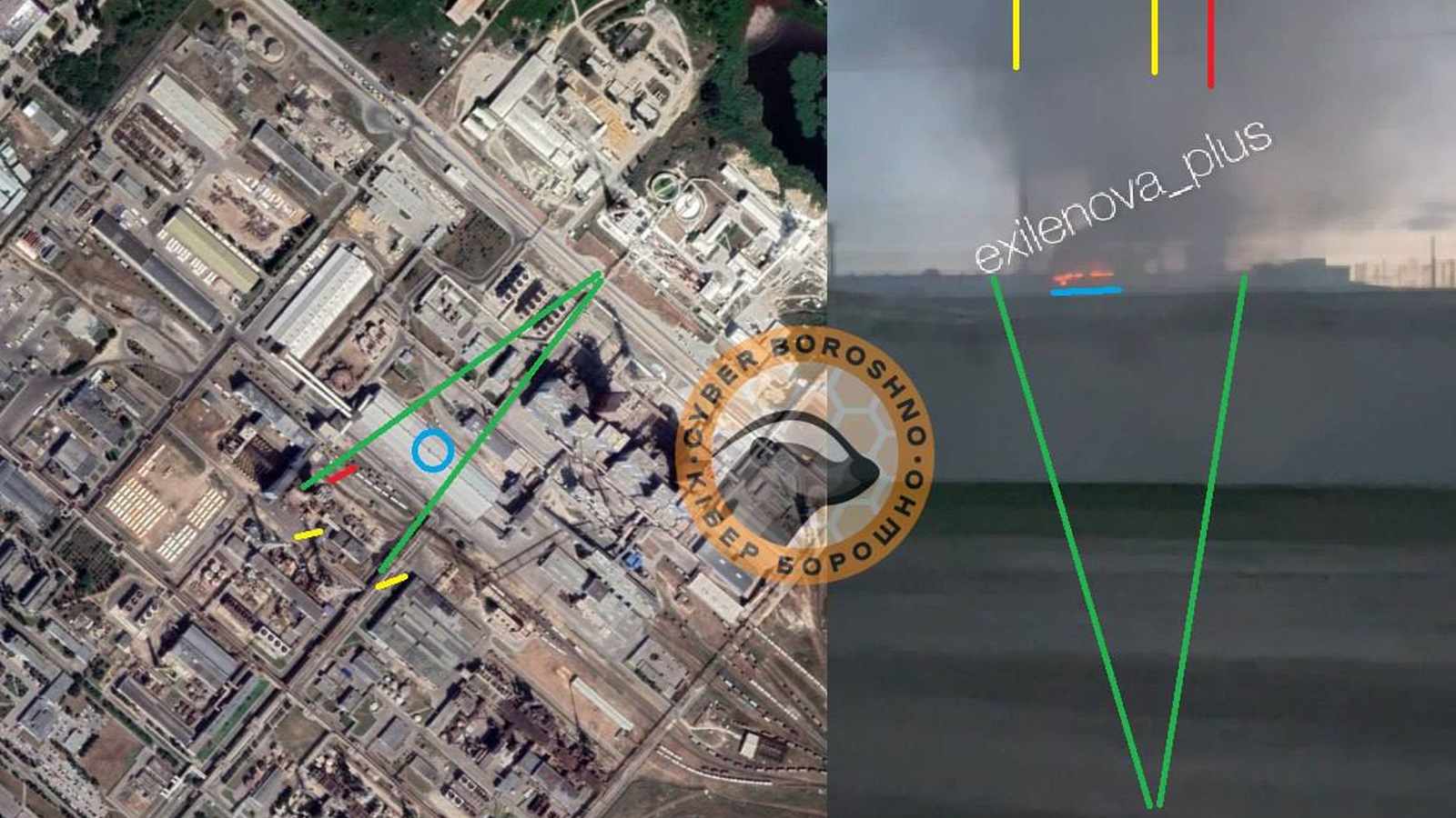 Smoke rising from a burning industrial building