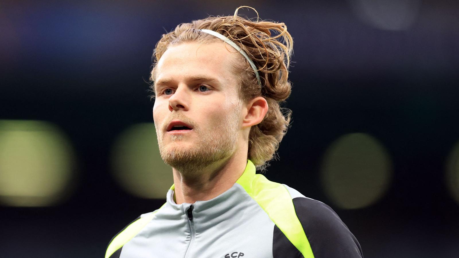 Morten Hjulmand on football pitch