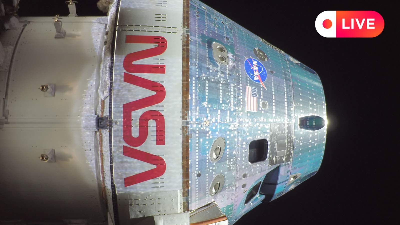 Orion spacecraft near moon surface of the moon