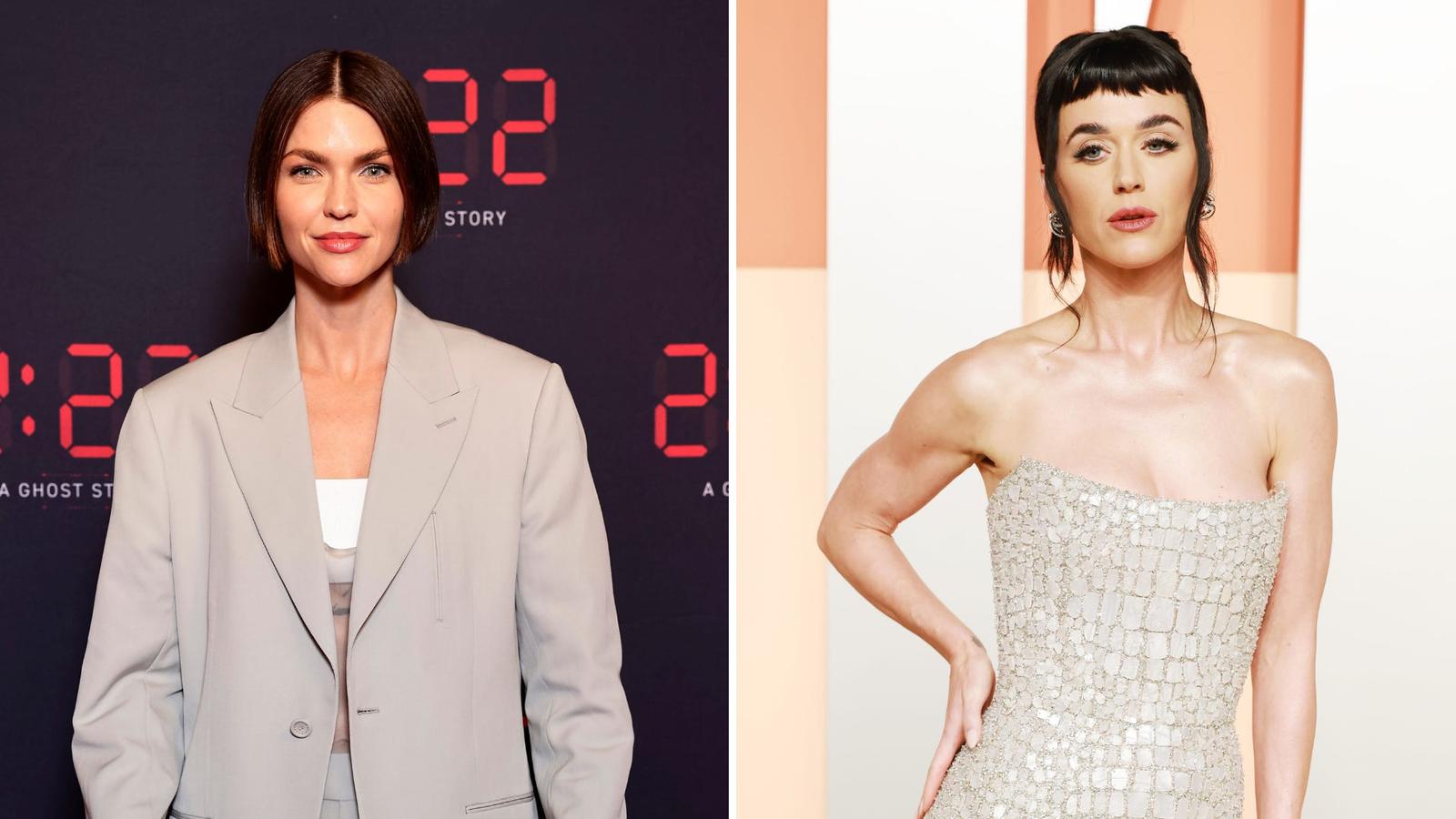 Ruby Rose on the left and Katy Perry on the right posing separately