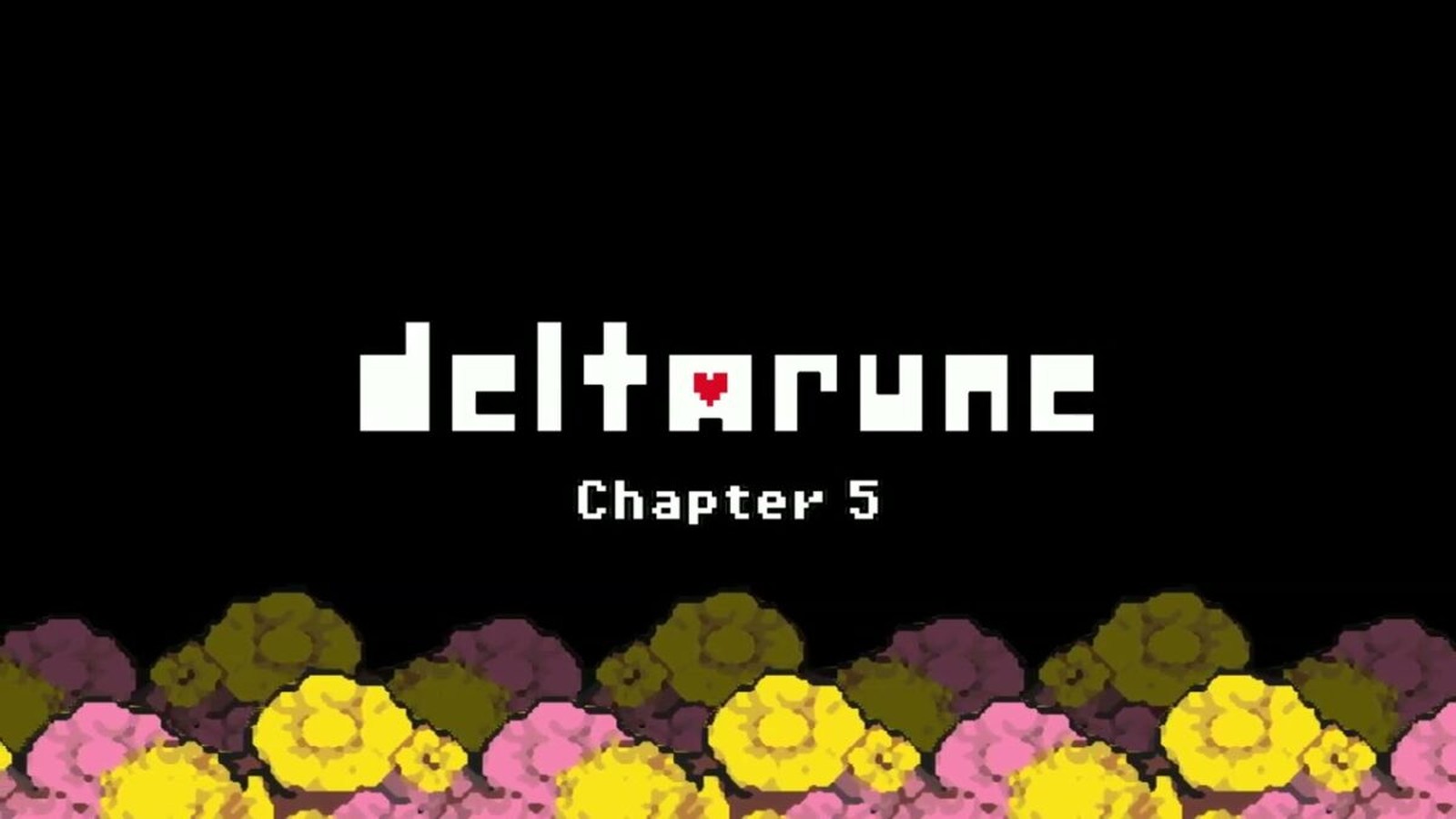 The pixel art logo for Deltarune Chapter 5 with colorful flowers below